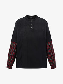 EXTREME CAUSE HENLEY CHECK CUFF SWEATSHIRT; Black; front view