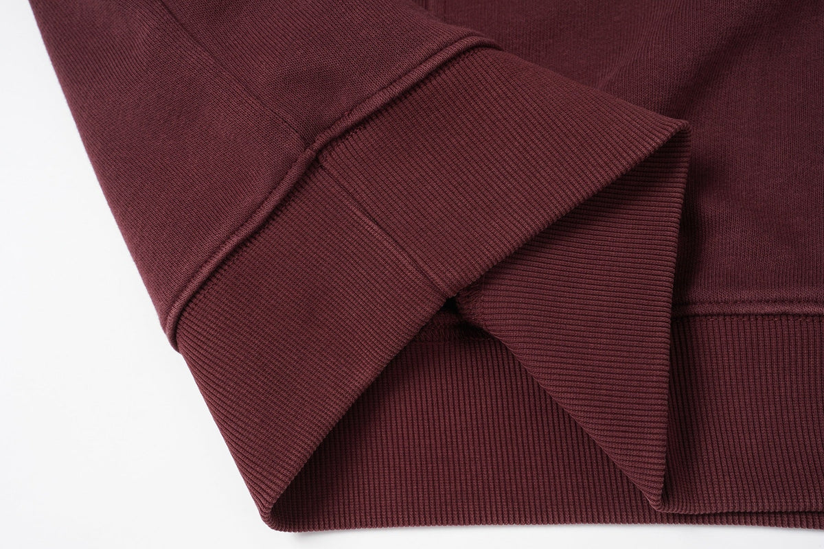 EXTREME CAUSE SNAP COLLAR WASHED SWEATSHIRT; Red; garment construction detail