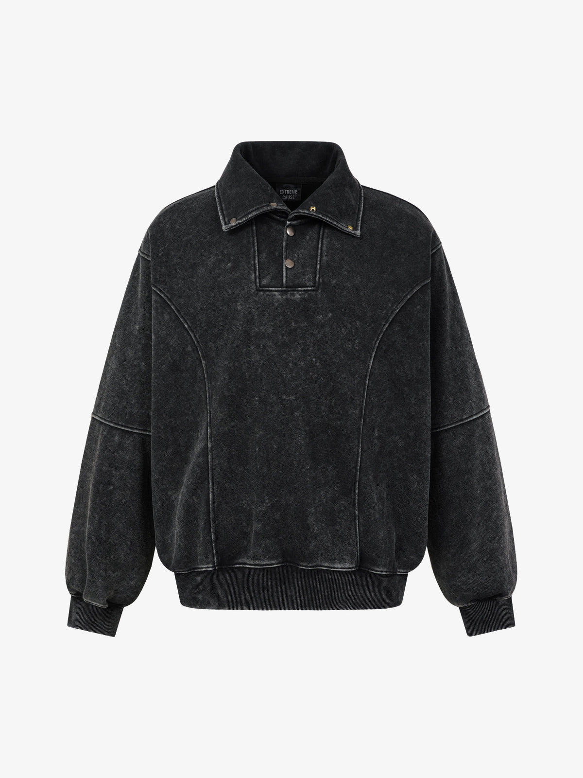 EXTREME CAUSE SNAP COLLAR WASHED SWEATSHIRT; Black; front view