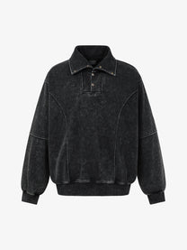 EXTREME CAUSE SNAP COLLAR WASHED SWEATSHIRT; Black; front view