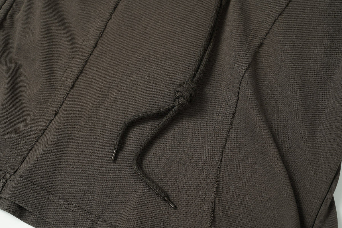 EXTREME CAUSE WASHED DRAWSTRING SEAM SWEATSHIRT; Brown; garment construction detail