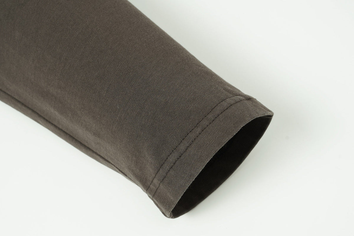 EXTREME CAUSE WASHED DRAWSTRING SEAM SWEATSHIRT; Brown; garment construction detail