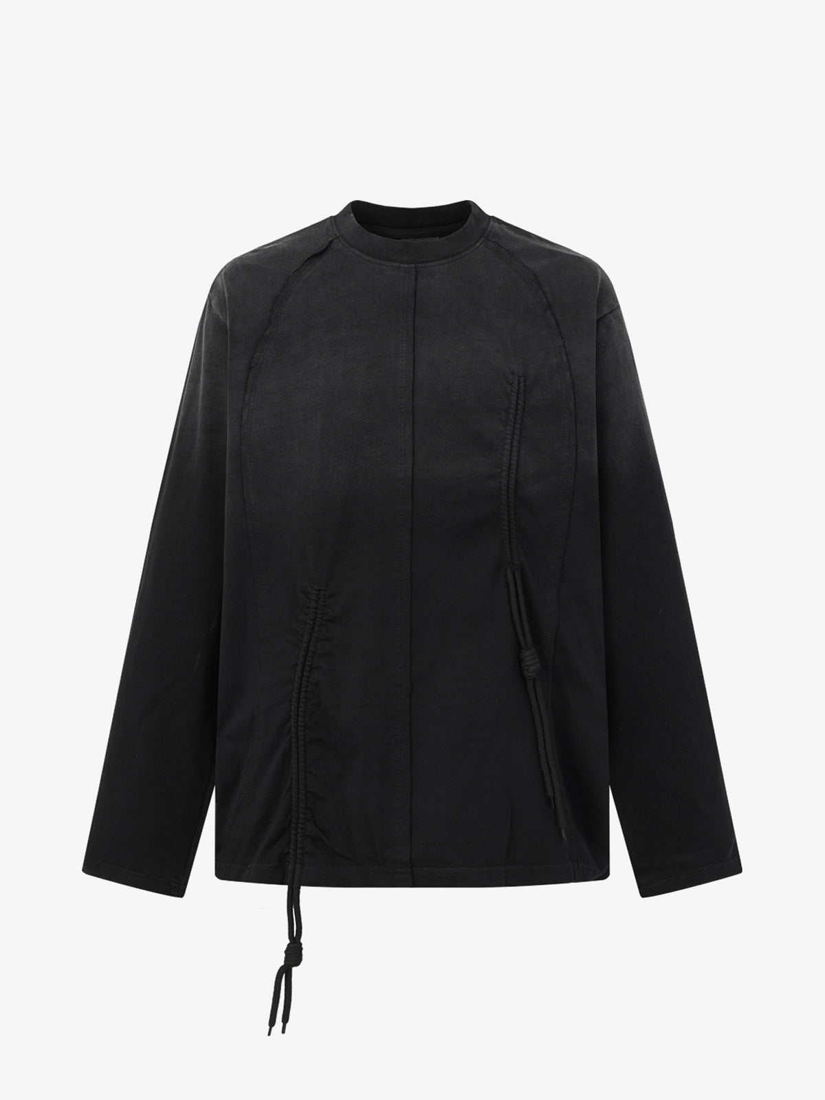 EXTREME CAUSE WASHED DRAWSTRING SEAM SWEATSHIRT; Black; front view