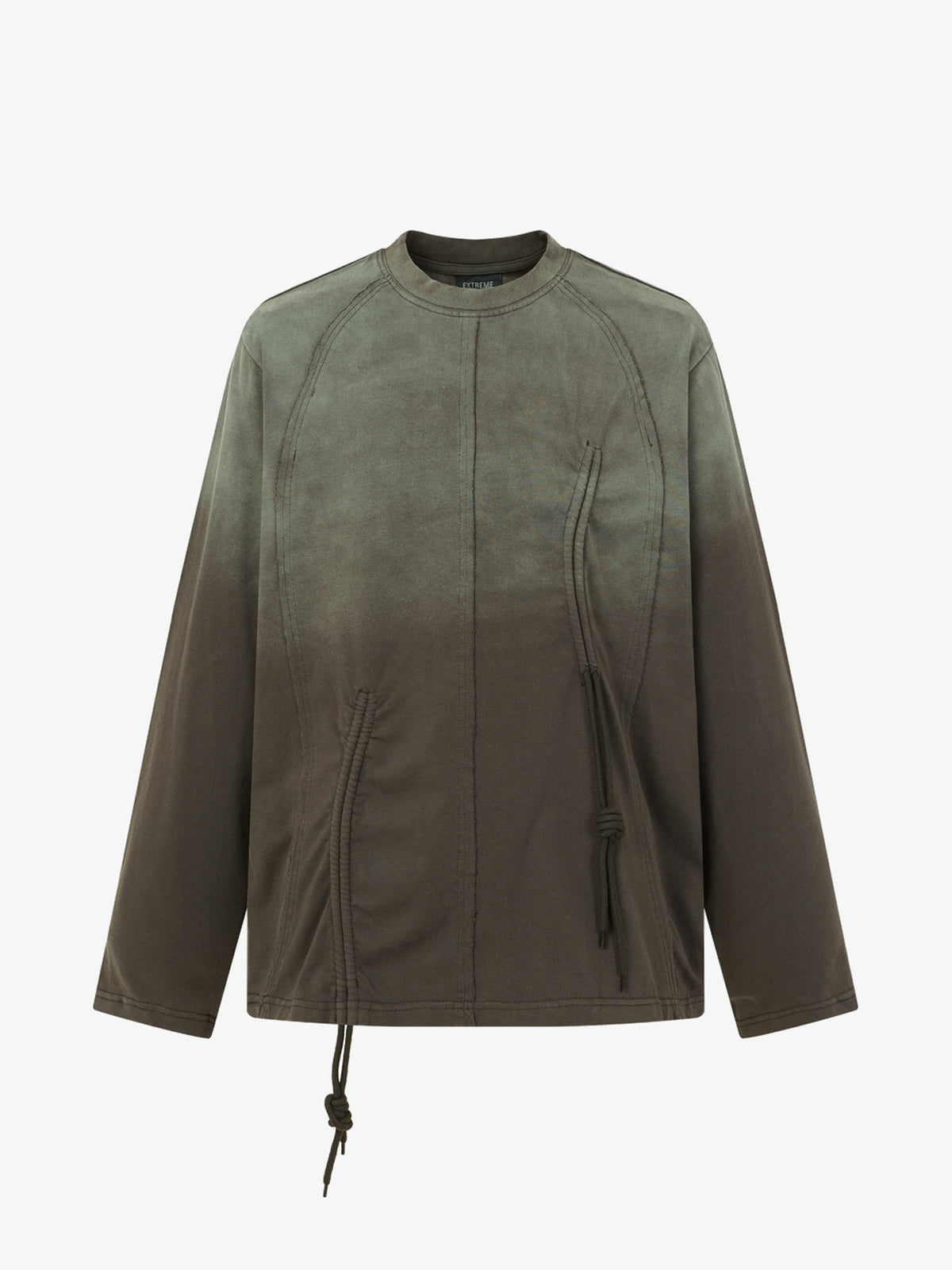 EXTREME CAUSE WASHED DRAWSTRING SEAM SWEATSHIRT; Brown; front view