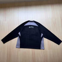 GLFS DIFFERENT LETTER GRAPHIC SWEATSHIRT; Black; back view in a styled setting