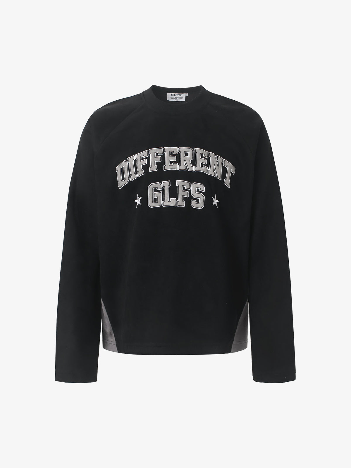 GLFS DIFFERENT LETTER GRAPHIC SWEATSHIRT; Black; front view