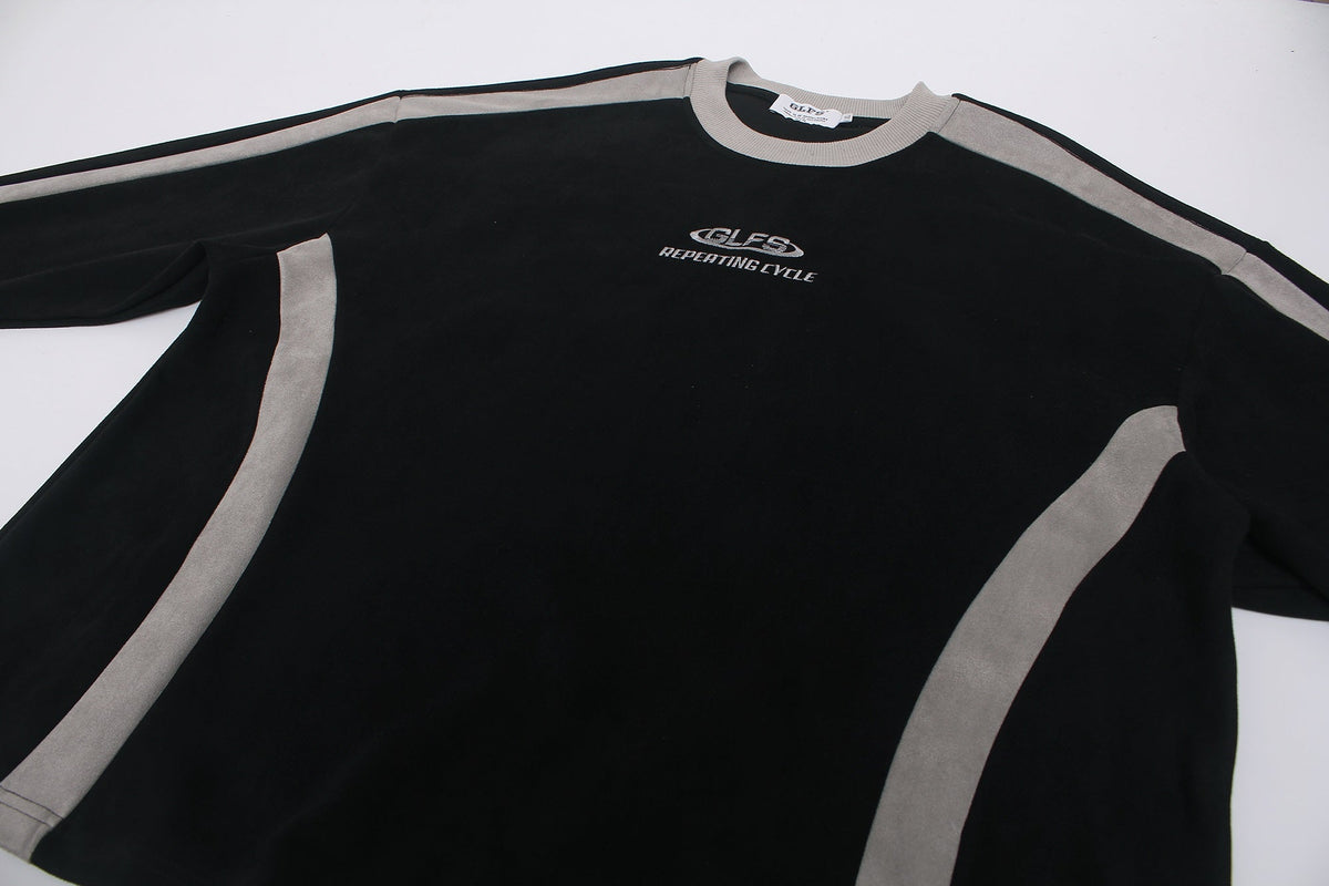 GLFS CONTRAST STRIPE RAGLAN SWEATSHIRT; Black; garment construction detail