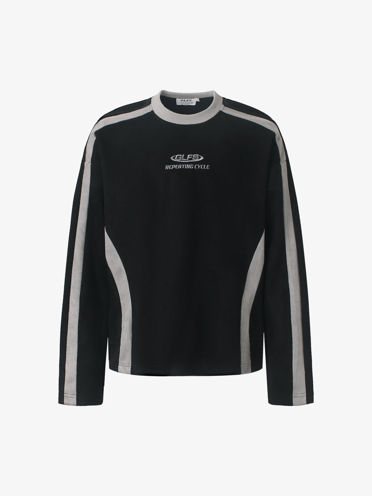 GLFS CONTRAST STRIPE RAGLAN SWEATSHIRT; Black; front view