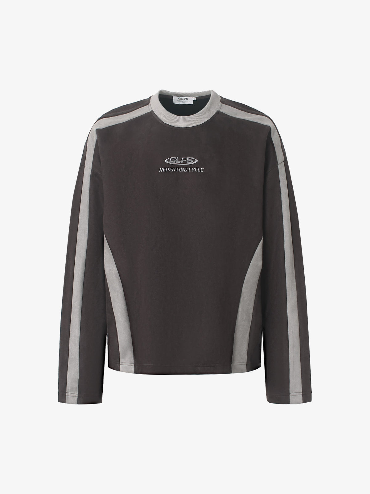 GLFS CONTRAST STRIPE RAGLAN SWEATSHIRT; Brown; front view