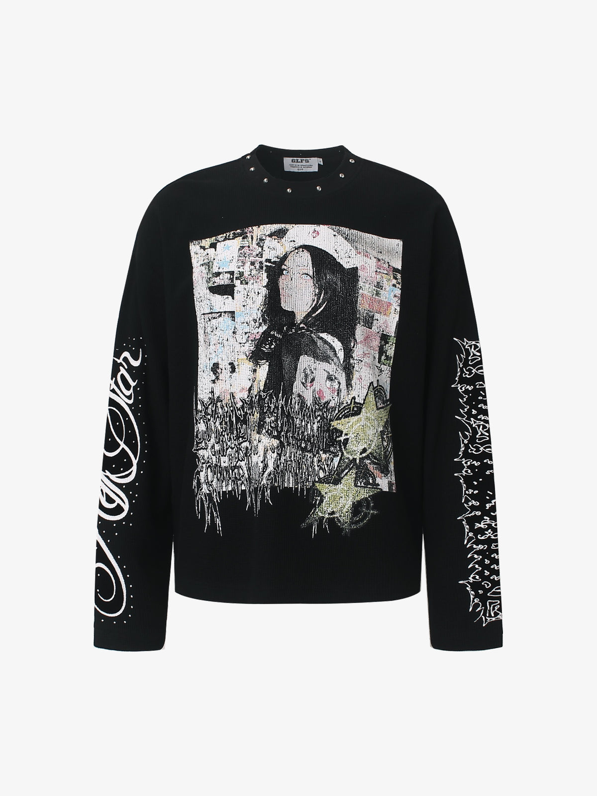 GLFS STUDDED SLEEVE PORTRAIT SWEATSHIRT; Black; front view