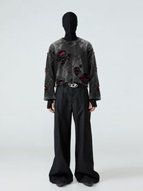 GUO WEAR RED UNDERLAY DISTRESSED SWEATSHIRT; Black; model view