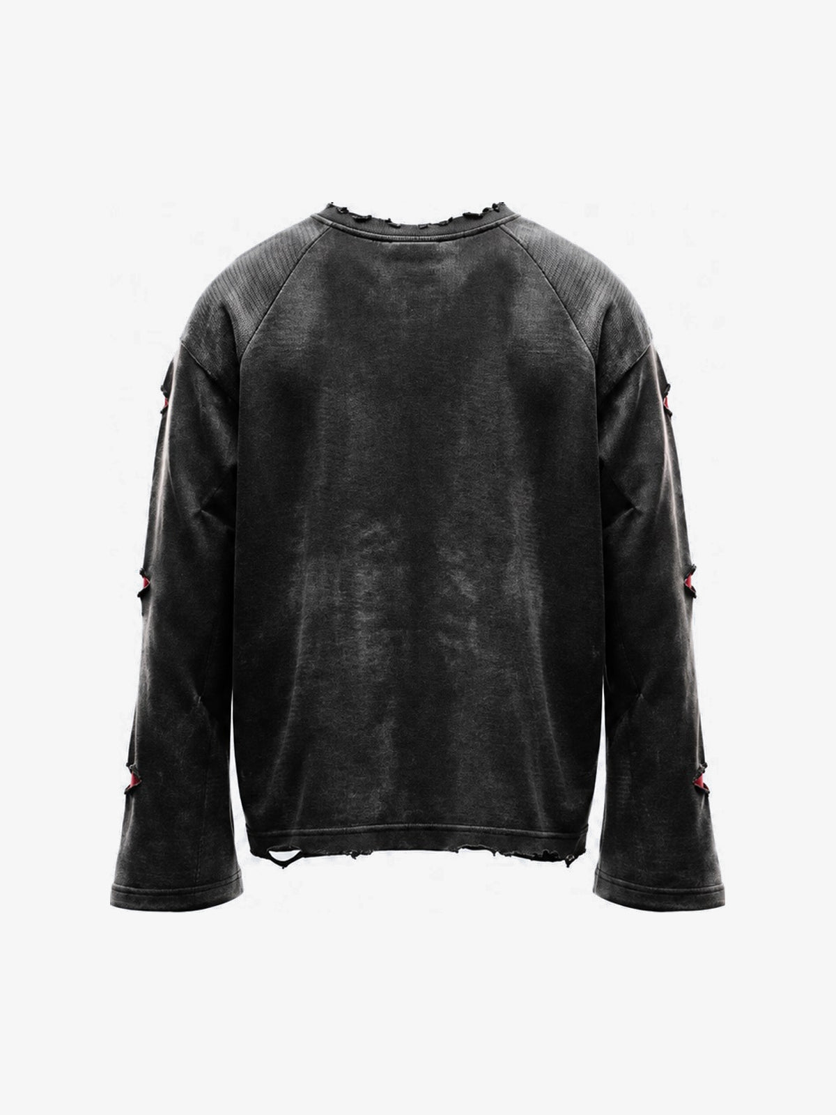 GUO WEAR RED UNDERLAY DISTRESSED SWEATSHIRT; Black; back view