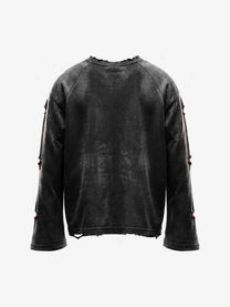 GUO WEAR RED UNDERLAY DISTRESSED SWEATSHIRT; Black; back view