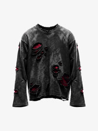 GUO WEAR | RED UNDERLAY DISTRESSED SWEATSHIRT