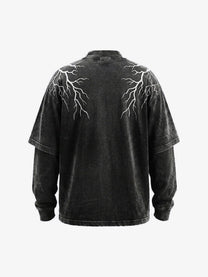 GUO WEAR LIGHTNING SHOULDER LAYERED SWEATSHIRT; Black; back view