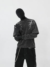 GUO WEAR LIGHTNING SHOULDER LAYERED SWEATSHIRT; Black; model view