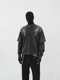 GUO WEAR LIGHTNING SHOULDER LAYERED SWEATSHIRT; Black; model view