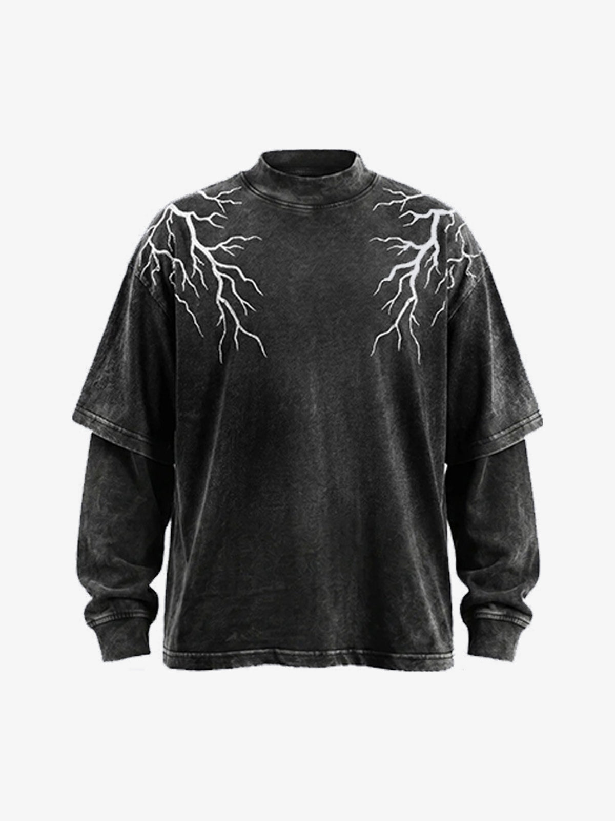 GUO WEAR LIGHTNING SHOULDER LAYERED SWEATSHIRT; Black; front view