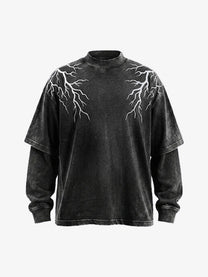 GUO WEAR LIGHTNING SHOULDER LAYERED SWEATSHIRT; Black; front view