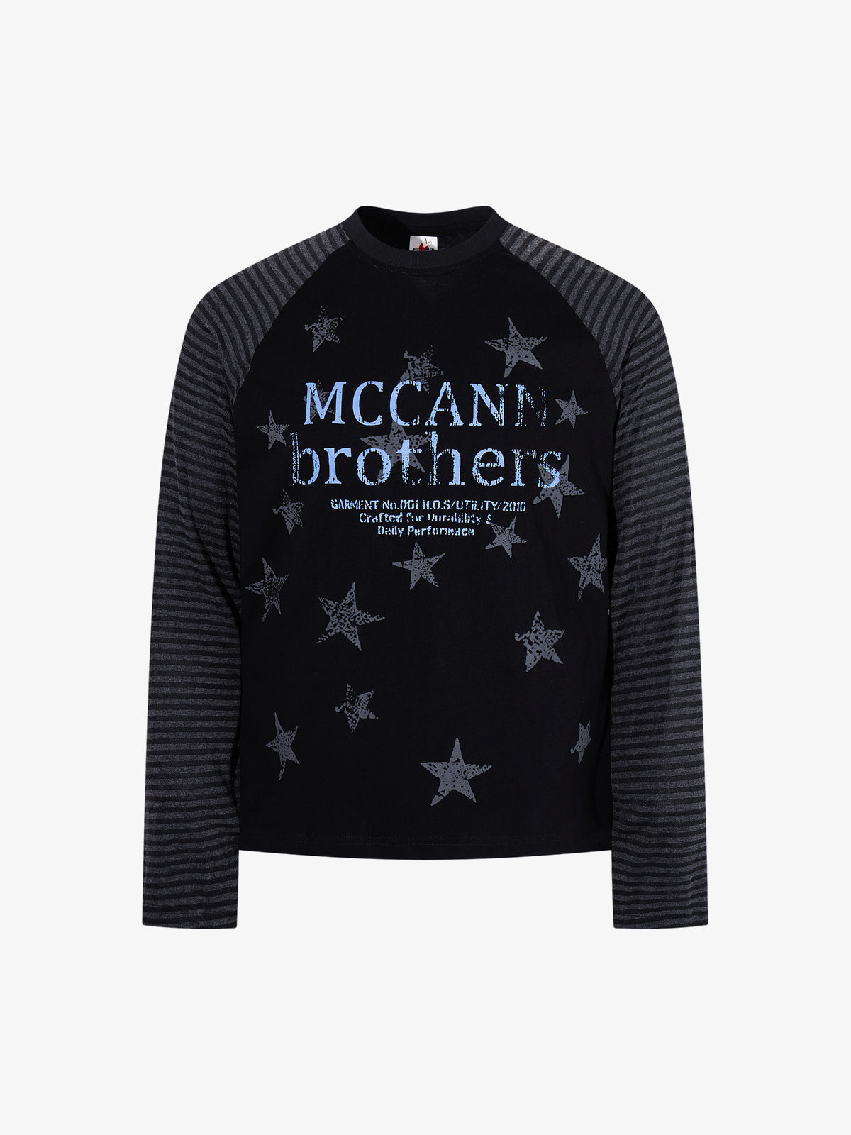 MCCNN STAR STRIPED RAGLAN SWEATSHIRT; Black; front view