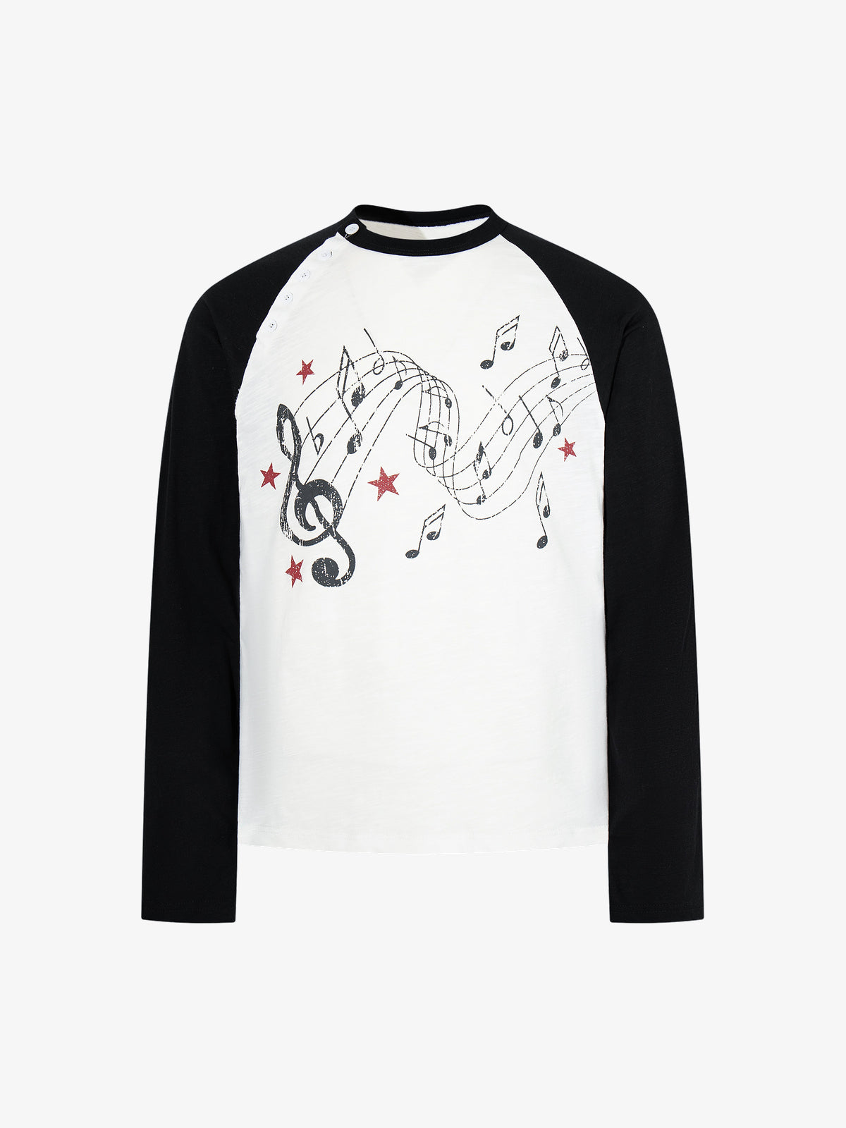 MCCNN MUSIC NOTE RAGLAN SWEATSHIRT; White; front view