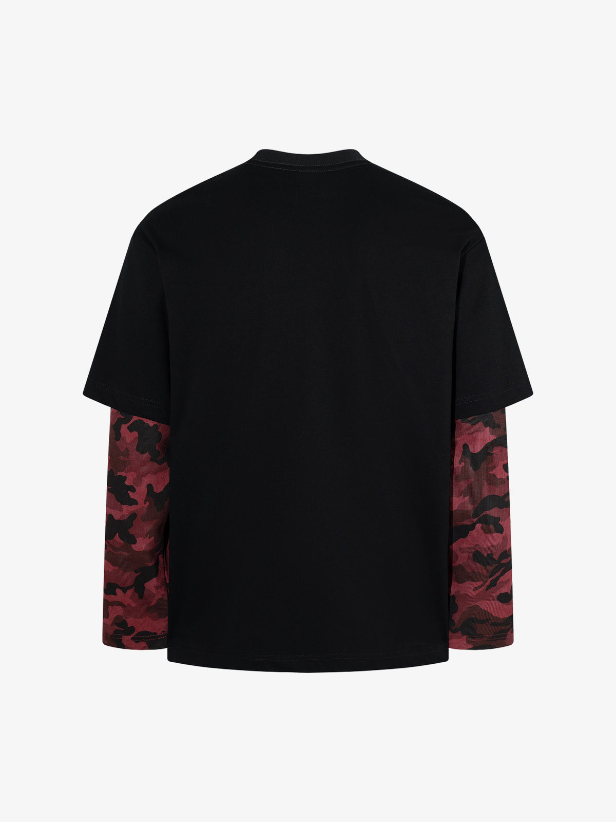 MCCNN CAMO SLEEVE LAYERED GRAPHIC SWEATSHIRT; Black; back view