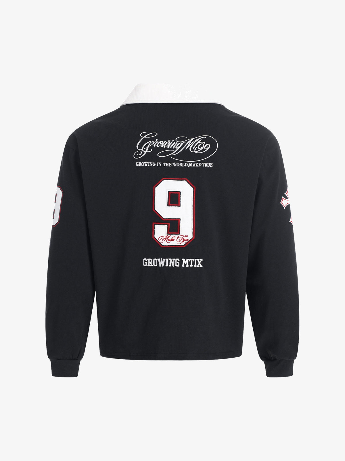 MT99 NUMBER 9 POLO COLLAR SWEATSHIRT; Black; back view