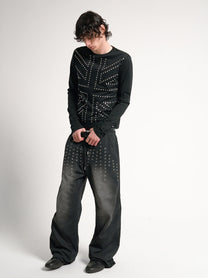 NO E MOSEN EYELET GRID SWEATSHIRT; Black; model view