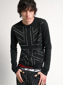 NO E MOSEN EYELET GRID SWEATSHIRT; Black; model view