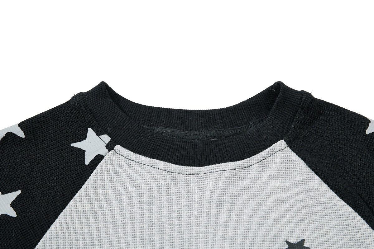 SKATE PARK RAGLAN STAR GRAPHIC SWEATSHIRT; Gray; garment construction detail