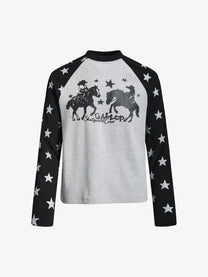 SKATE PARK RAGLAN STAR GRAPHIC SWEATSHIRT; Gray; front view