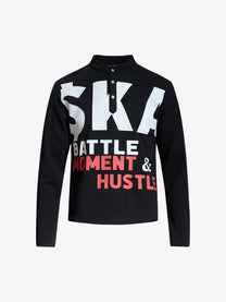 SKATE PARK LETTER PRINT SNAP FRONT SWEATSHIRT; Black; front view