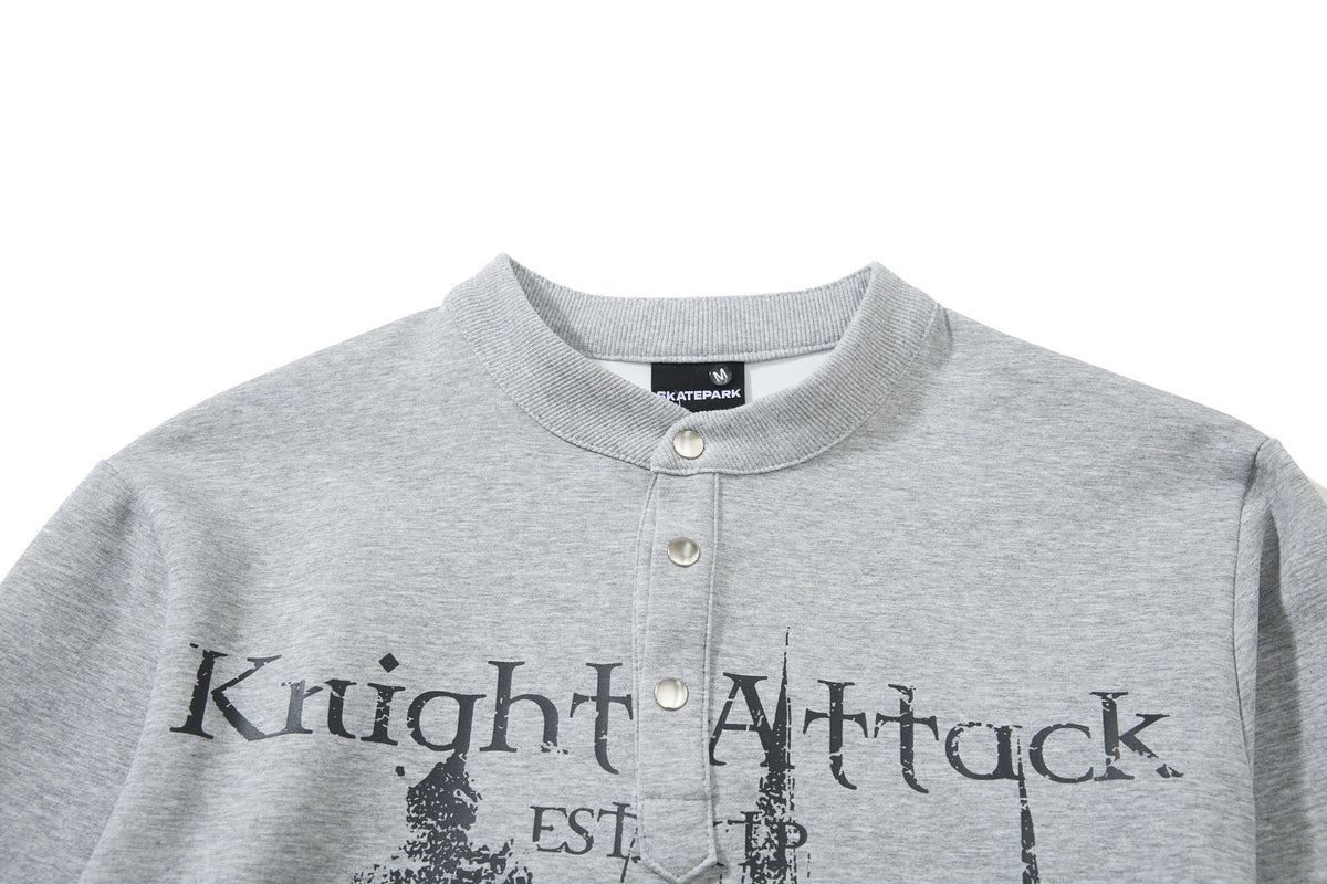 SKATE PARK KNIGHT GRAPHIC SWEATSHIRT; Gray; garment construction detail