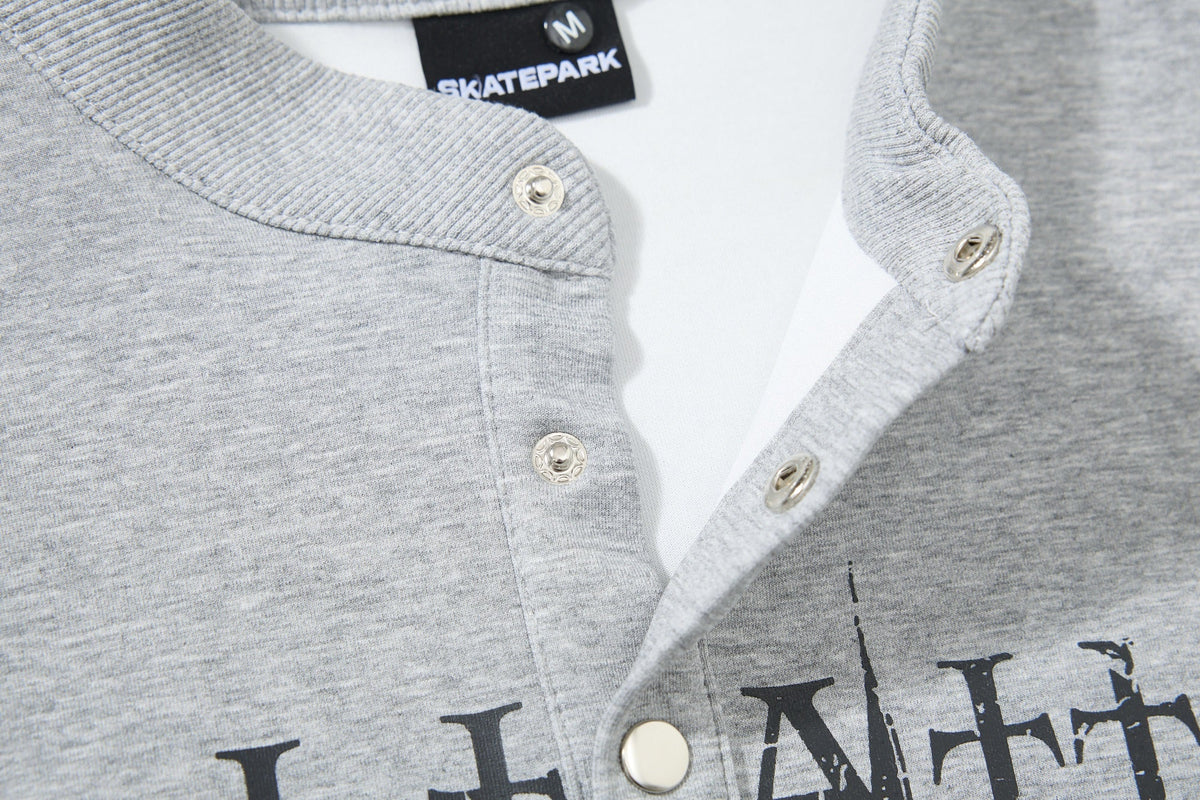 SKATE PARK KNIGHT GRAPHIC SWEATSHIRT; Gray; garment construction detail
