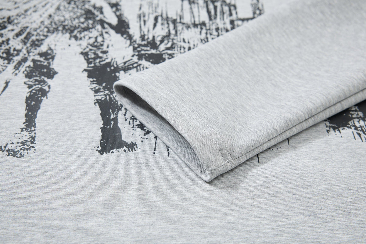 SKATE PARK KNIGHT GRAPHIC SWEATSHIRT; Gray; garment construction detail