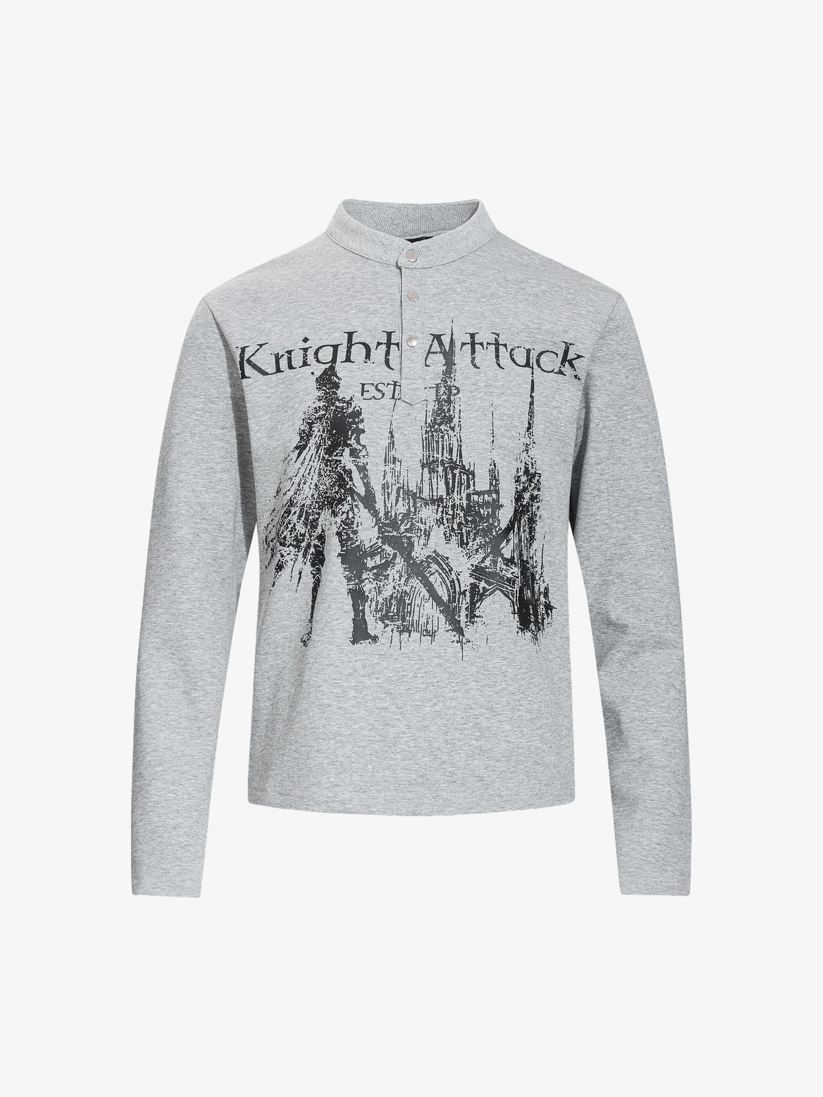 SKATE PARK KNIGHT GRAPHIC SWEATSHIRT; Gray; front view