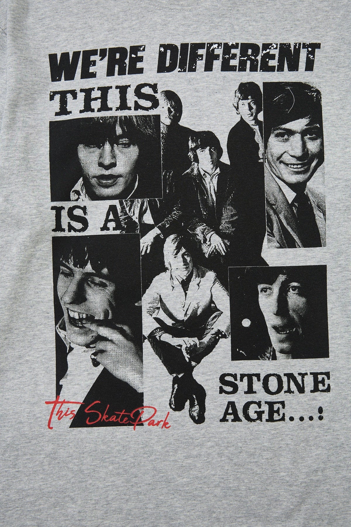 SKATE PARK PORTRAIT COLLAGE GRAPHIC SWEATSHIRT; Gray; design detail