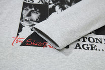 SKATE PARK PORTRAIT COLLAGE GRAPHIC SWEATSHIRT; Gray; garment construction detail