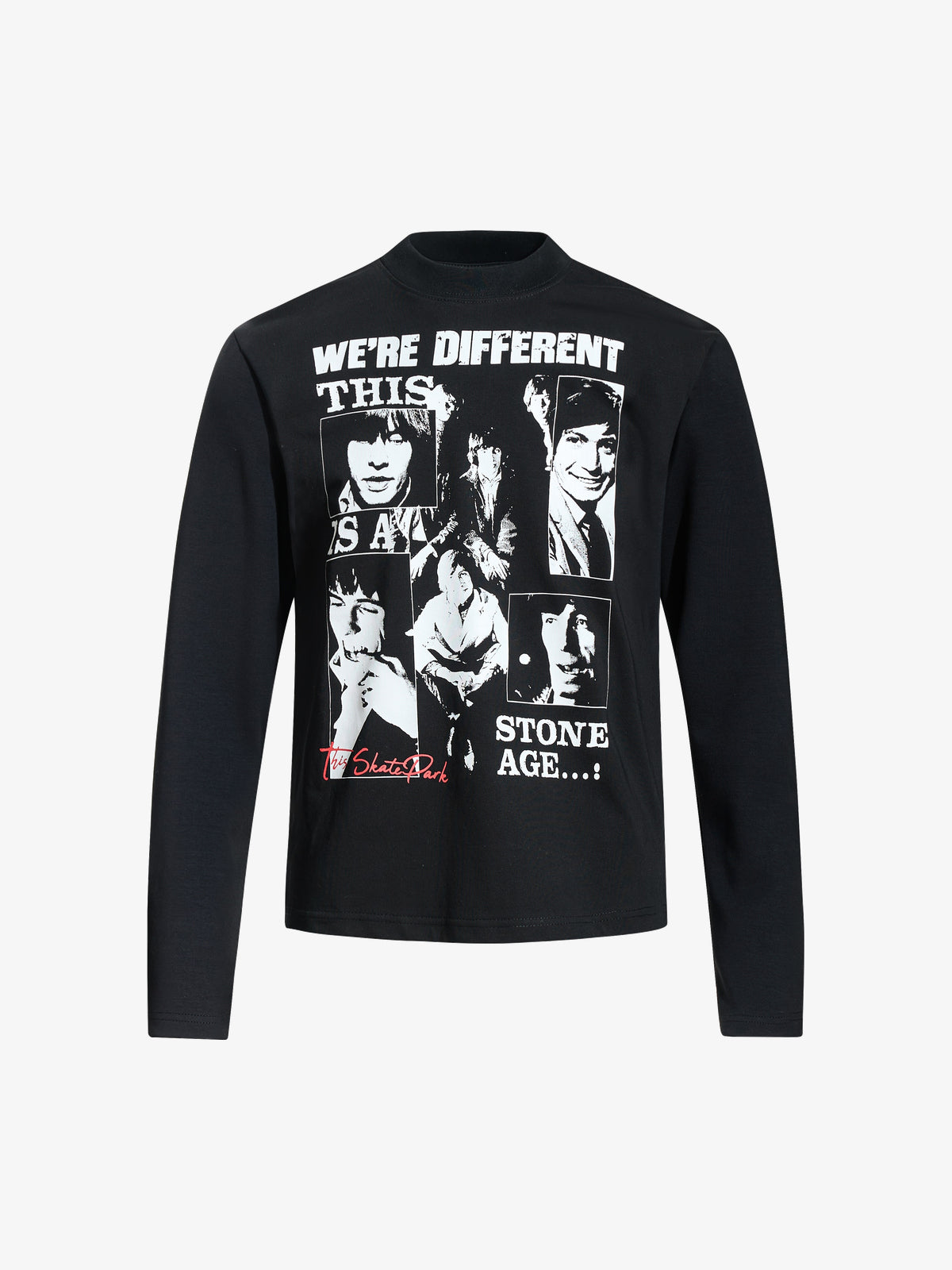 SKATE PARK PORTRAIT COLLAGE GRAPHIC SWEATSHIRT; Black; front view