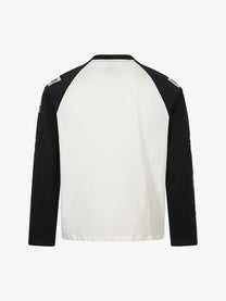 TAELE PLUS PORTRAIT PRINT CONTRAST SLEEVE SWEATSHIRT; White; back view