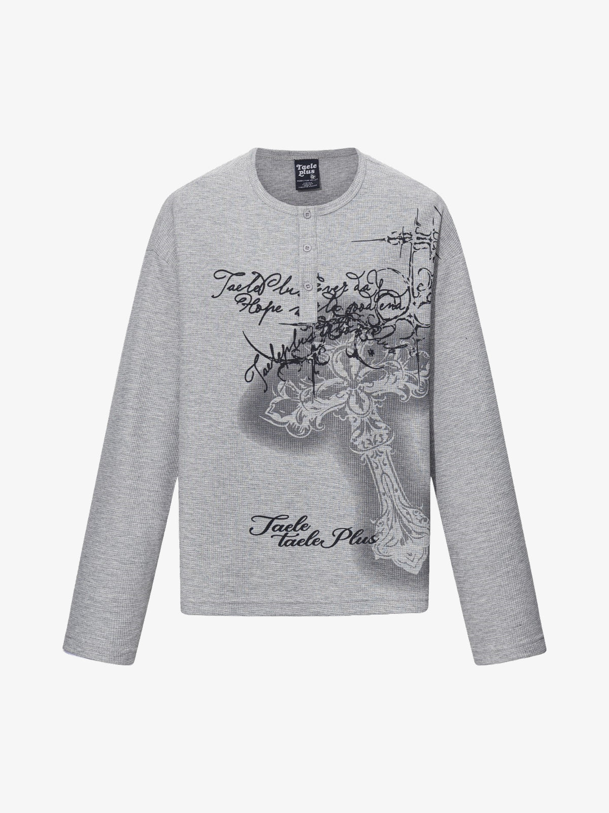 TAELE PLUS FLORAL SKETCH GRAPHIC SWEATSHIRT; Heather Gray; front view