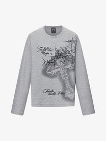 TAELE PLUS FLORAL SKETCH GRAPHIC SWEATSHIRT; Heather Gray; front view