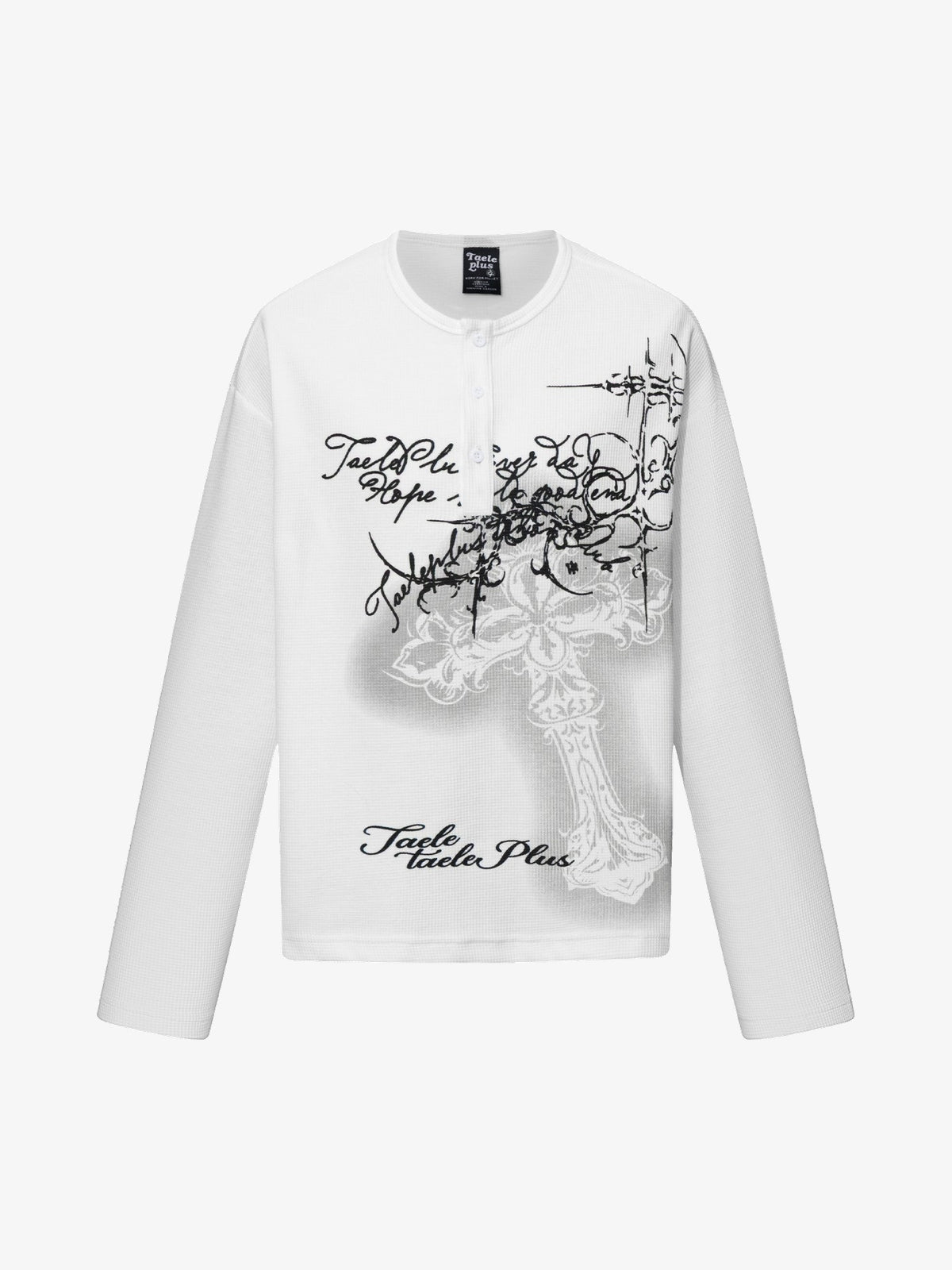 TAELE PLUS FLORAL SKETCH GRAPHIC SWEATSHIRT; White; front view
