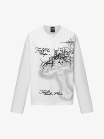 TAELE PLUS FLORAL SKETCH GRAPHIC SWEATSHIRT; White; front view