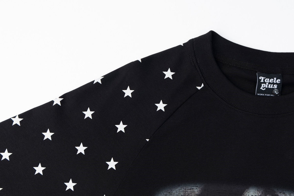 TAELE PLUS EYE GRAPHIC STAR SLEEVE SWEATSHIRT; Black; design detail