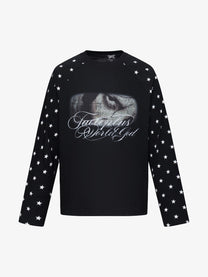 TAELE PLUS EYE GRAPHIC STAR SLEEVE SWEATSHIRT; Black; front view