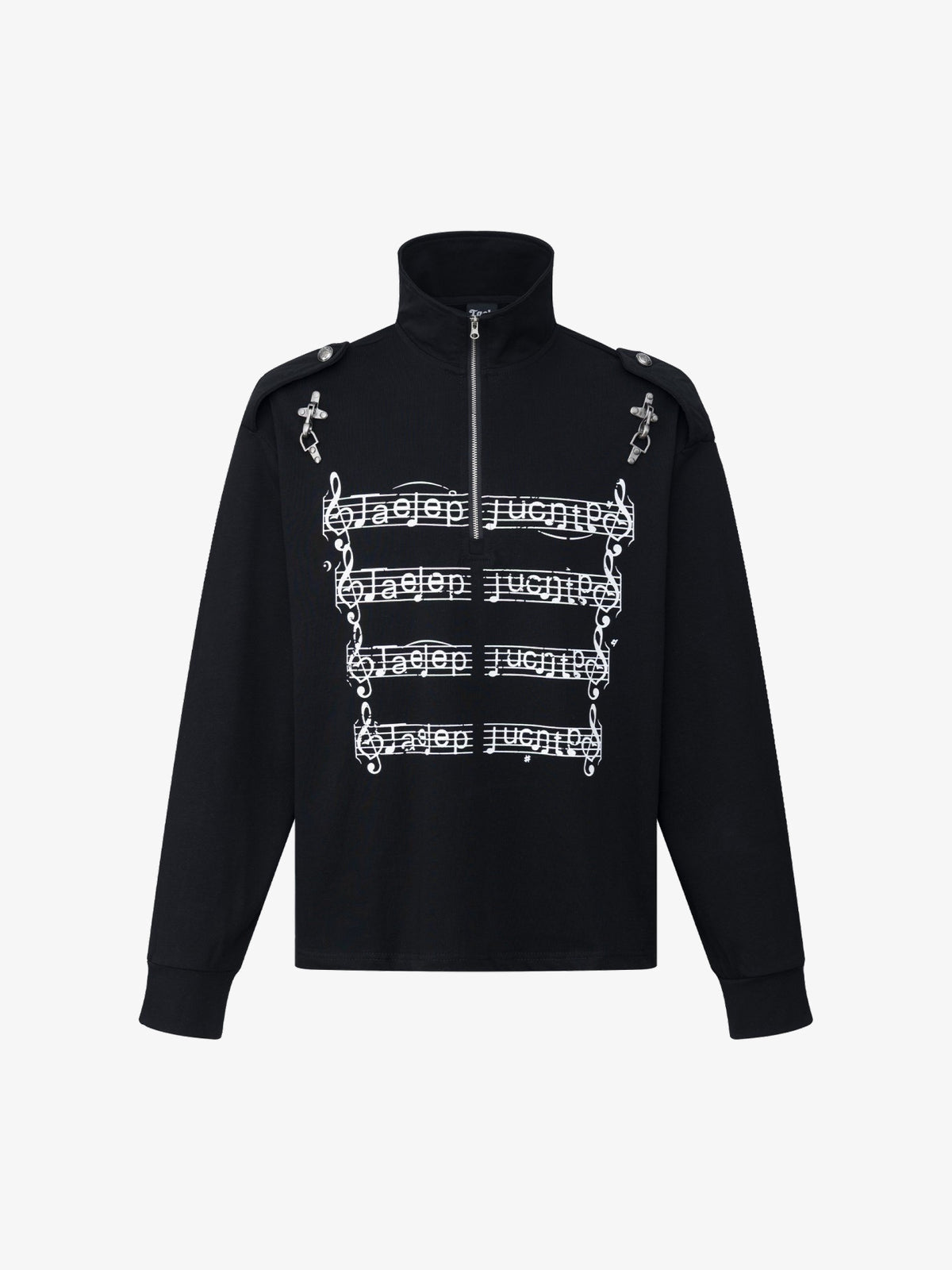 TAELE PLUS MUSIC STAFF HALF ZIP SWEATSHIRT; Black; front view
