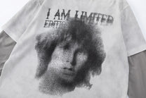TRYTHM CLUB PORTRAIT PRINT LAYERED SWEATSHIRT; Gray; design detail