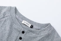 TRYTHM CLUB BUTTON FRONT HENLEY SWEATSHIRT; Gray; garment construction detail