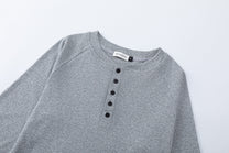 TRYTHM CLUB BUTTON FRONT HENLEY SWEATSHIRT; Gray; garment construction detail